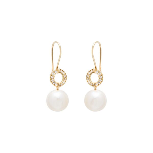Circles hook earrings with pearls and diamonds